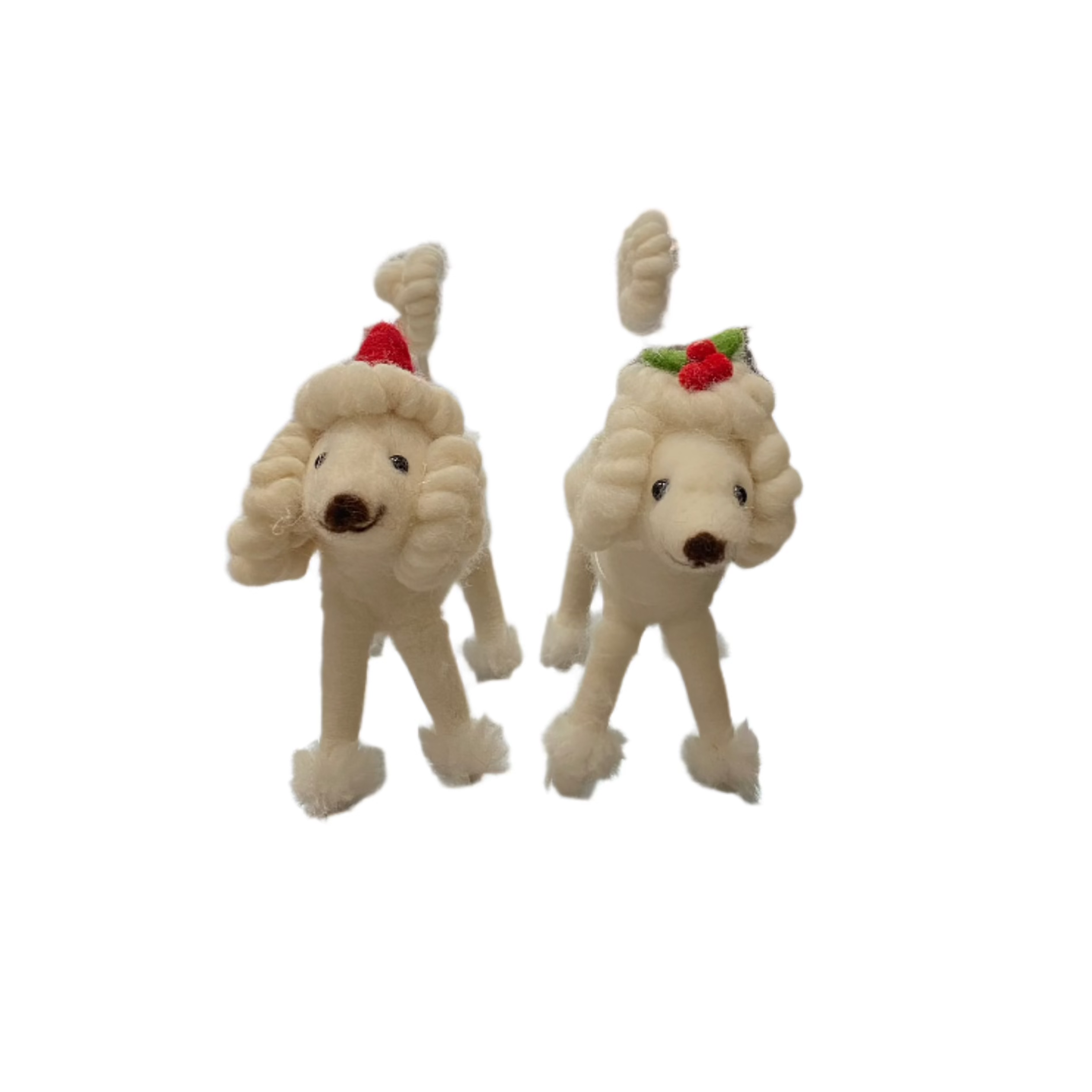 Christmas Pups - 5" White Wool Dogs - 2 Styles