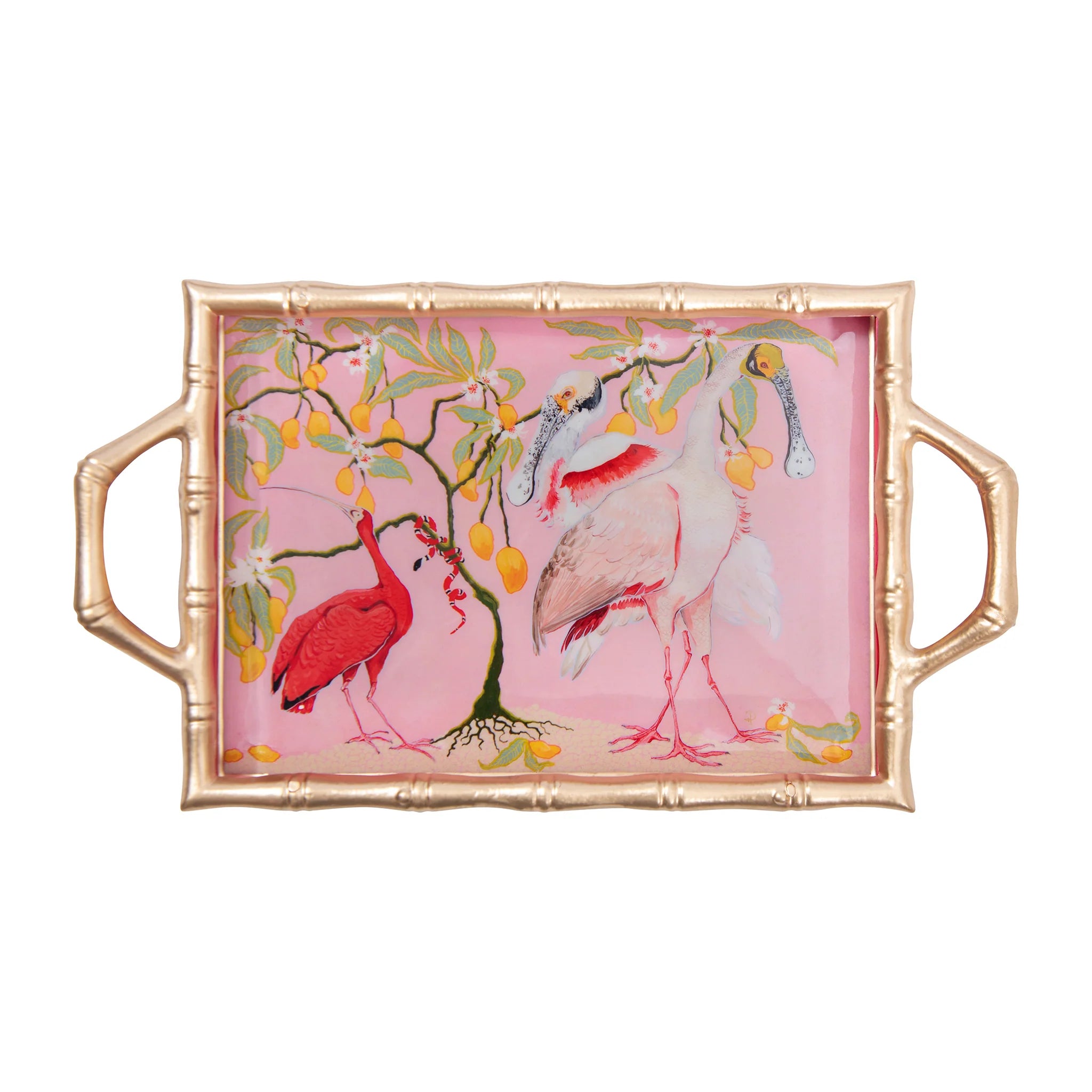 Spoonbill Birds Enameled Chang Mai Tray 10x14