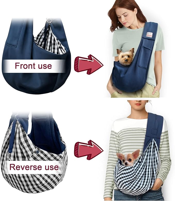 Reversible Pet Dog Sling Carrier for 3-12lbs