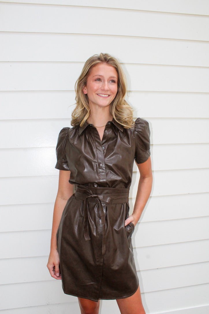 Tyler Boe  Veronica Pleather Dress - Walnut