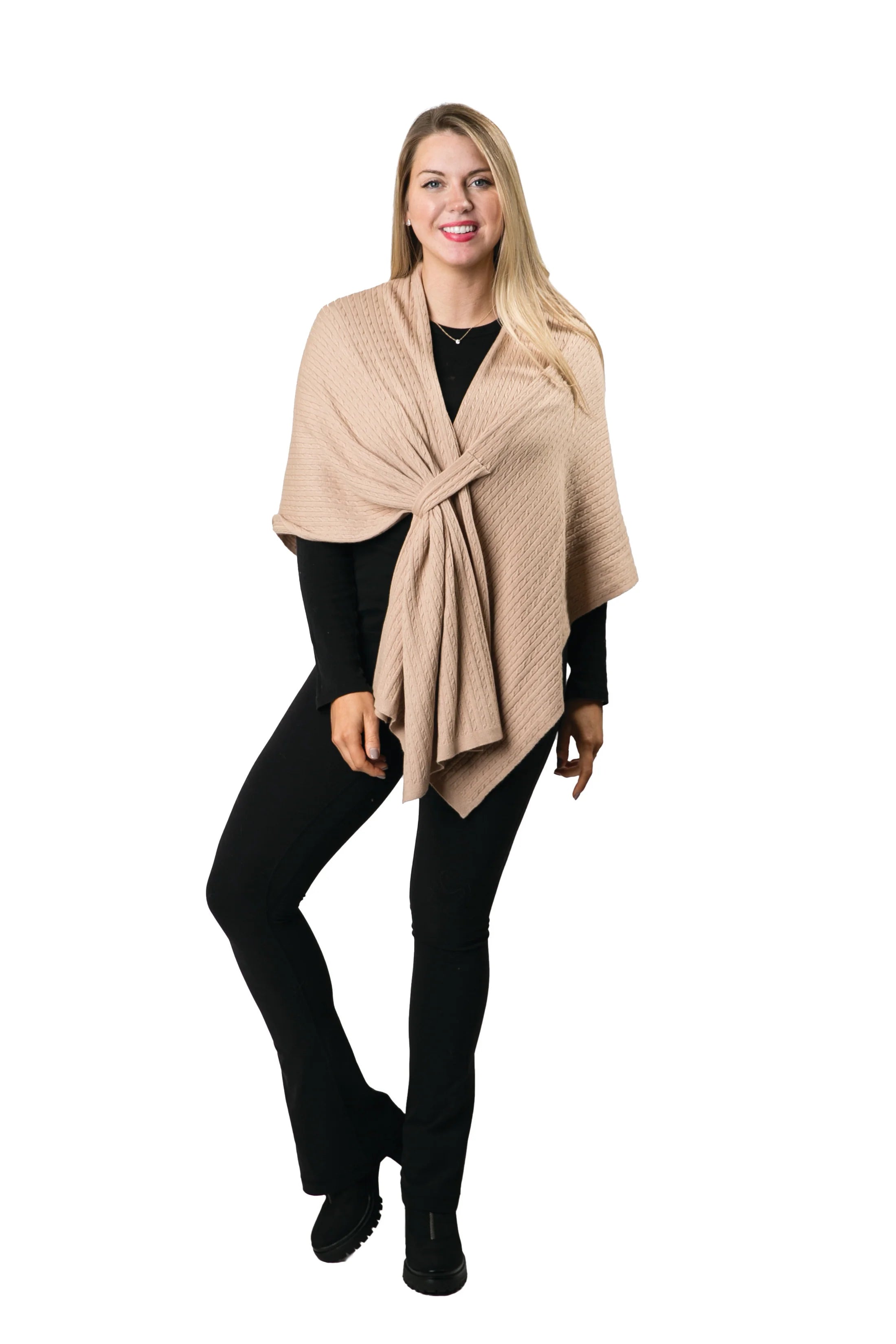 Keyhole Wrap with Cable Knit Detailing - 4 Colors