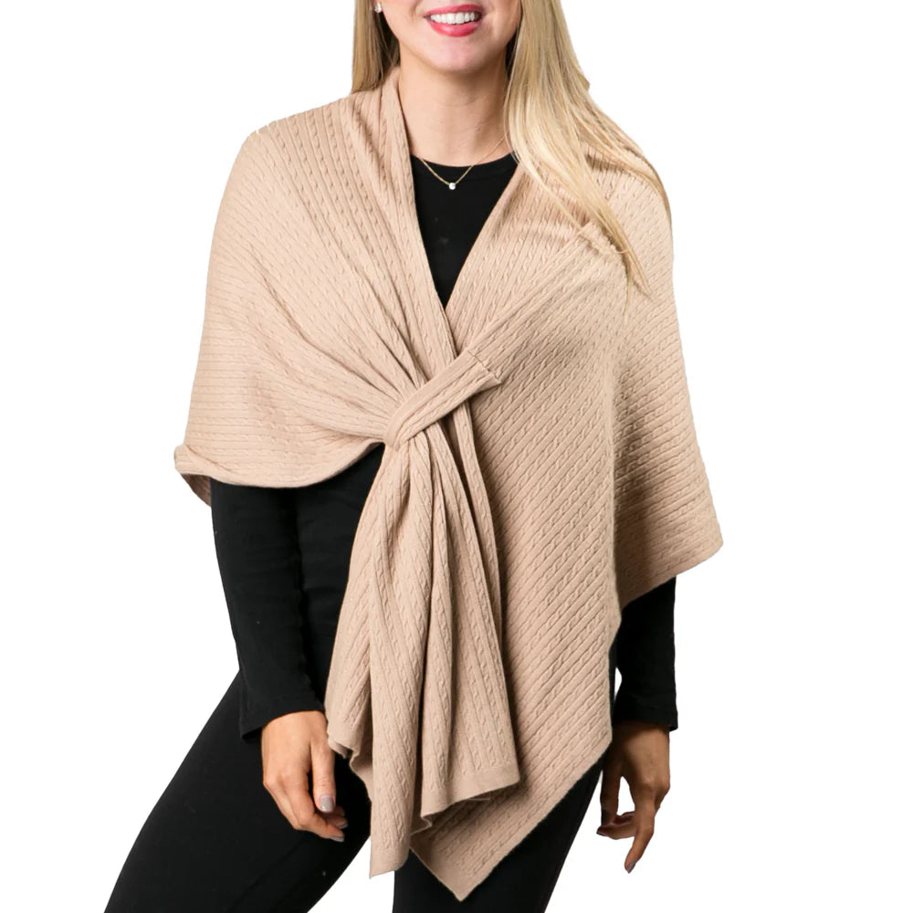 Keyhole Wrap with Cable Knit Detailing - 4 Colors