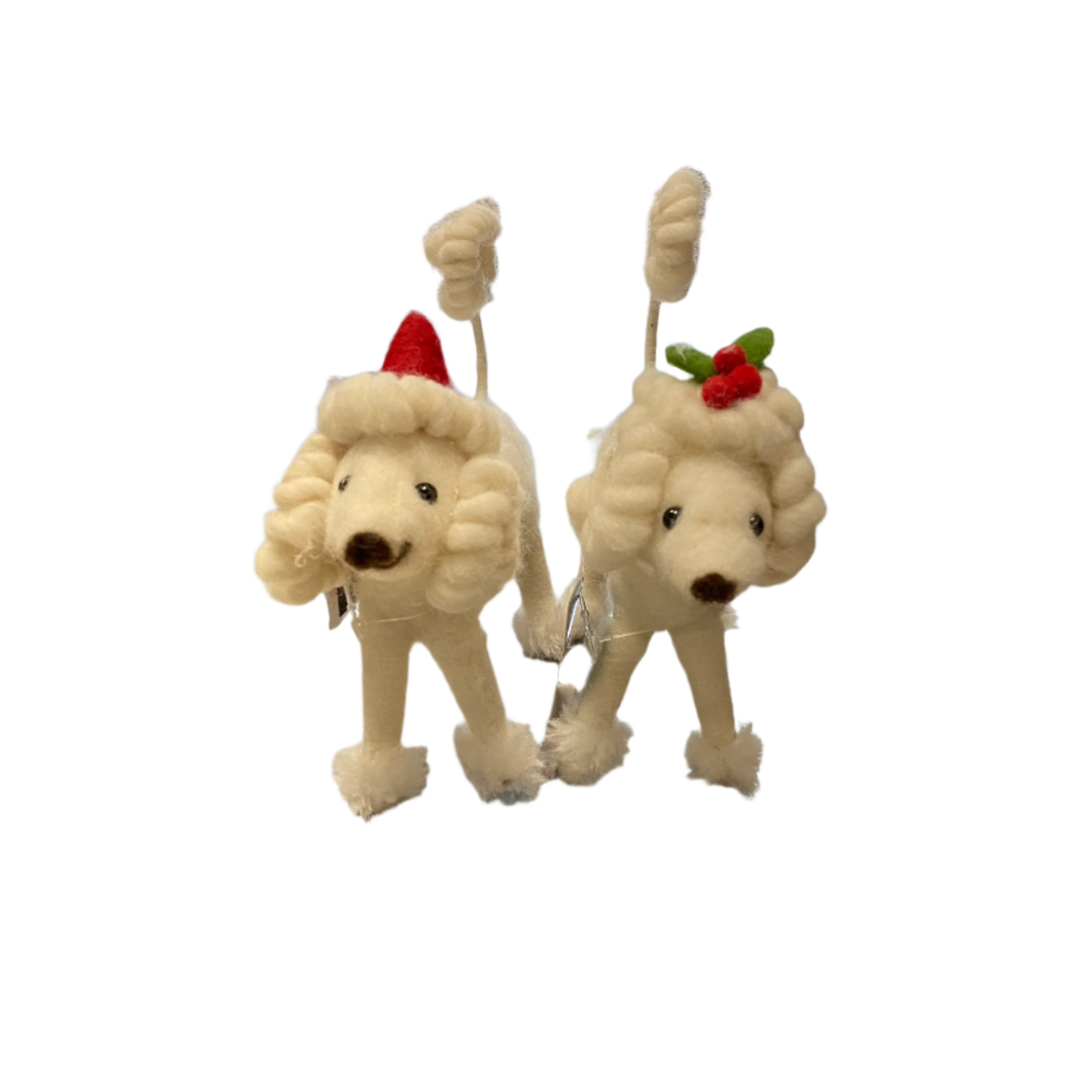 Christmas Pups - 5" White Wool Dogs - 2 Styles