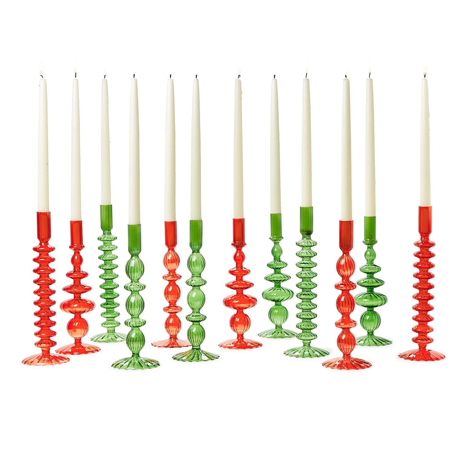 Glass Candlesticks - (green or red)