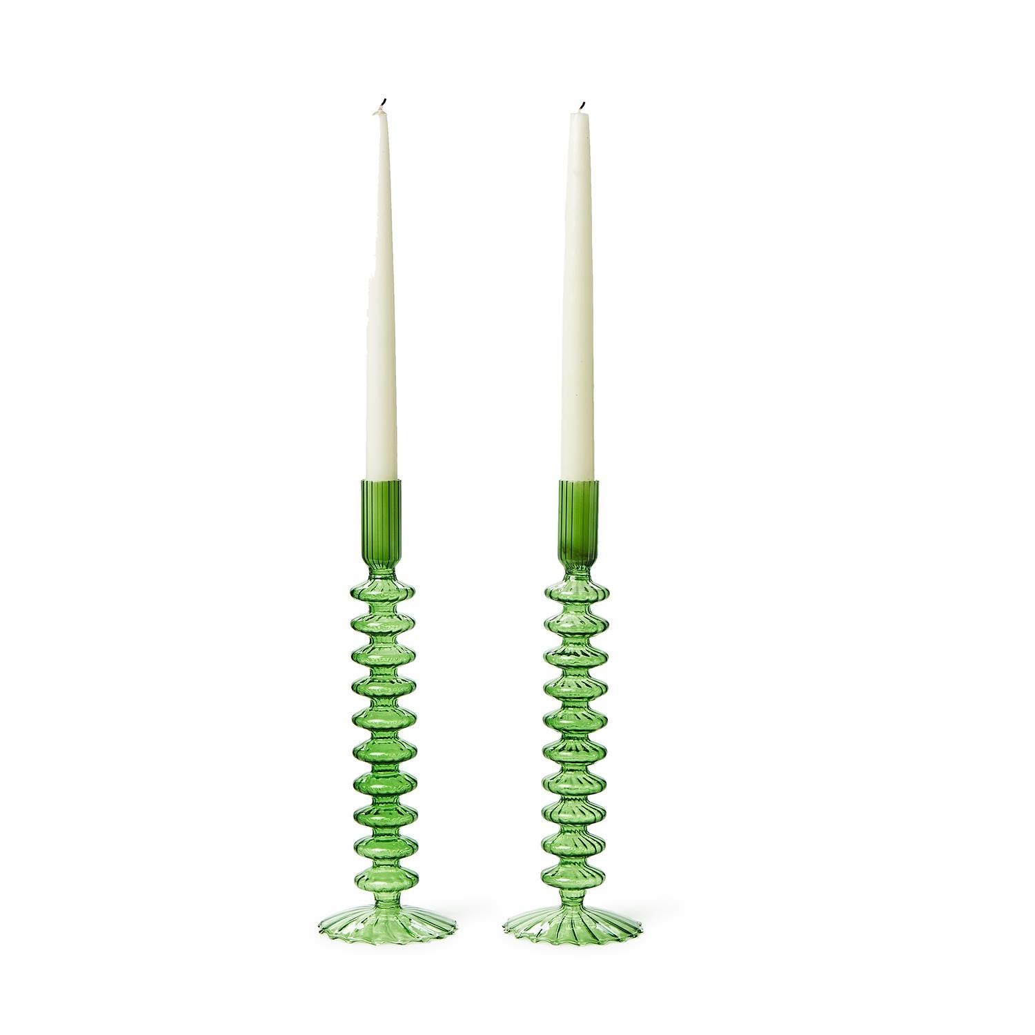 Glass Candlesticks - (green or red)