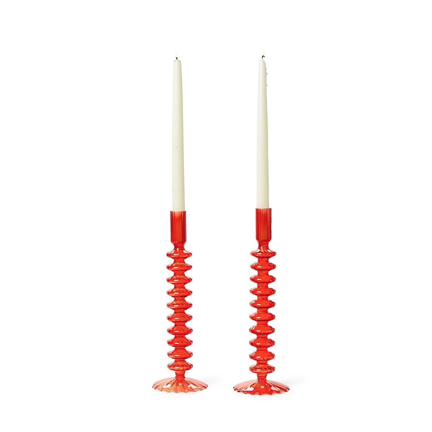 Glass Candlesticks - (green or red)