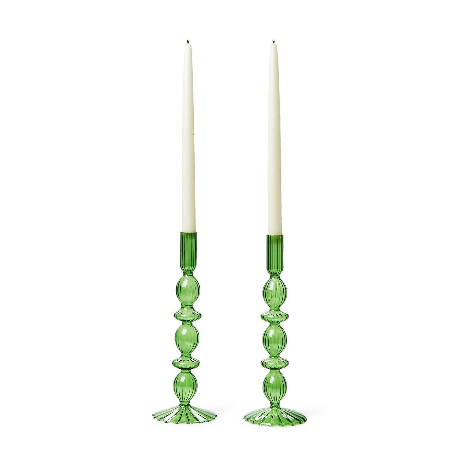 Glass Candlesticks - (green or red)