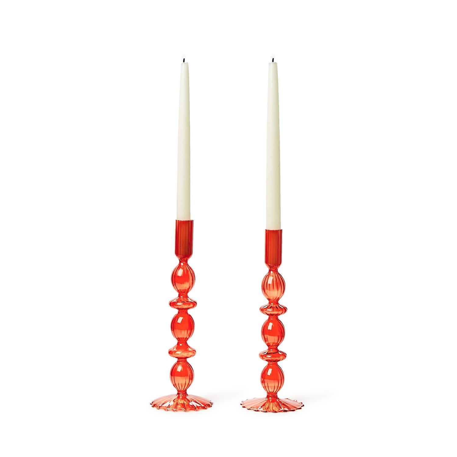 Glass Candlesticks - (green or red)