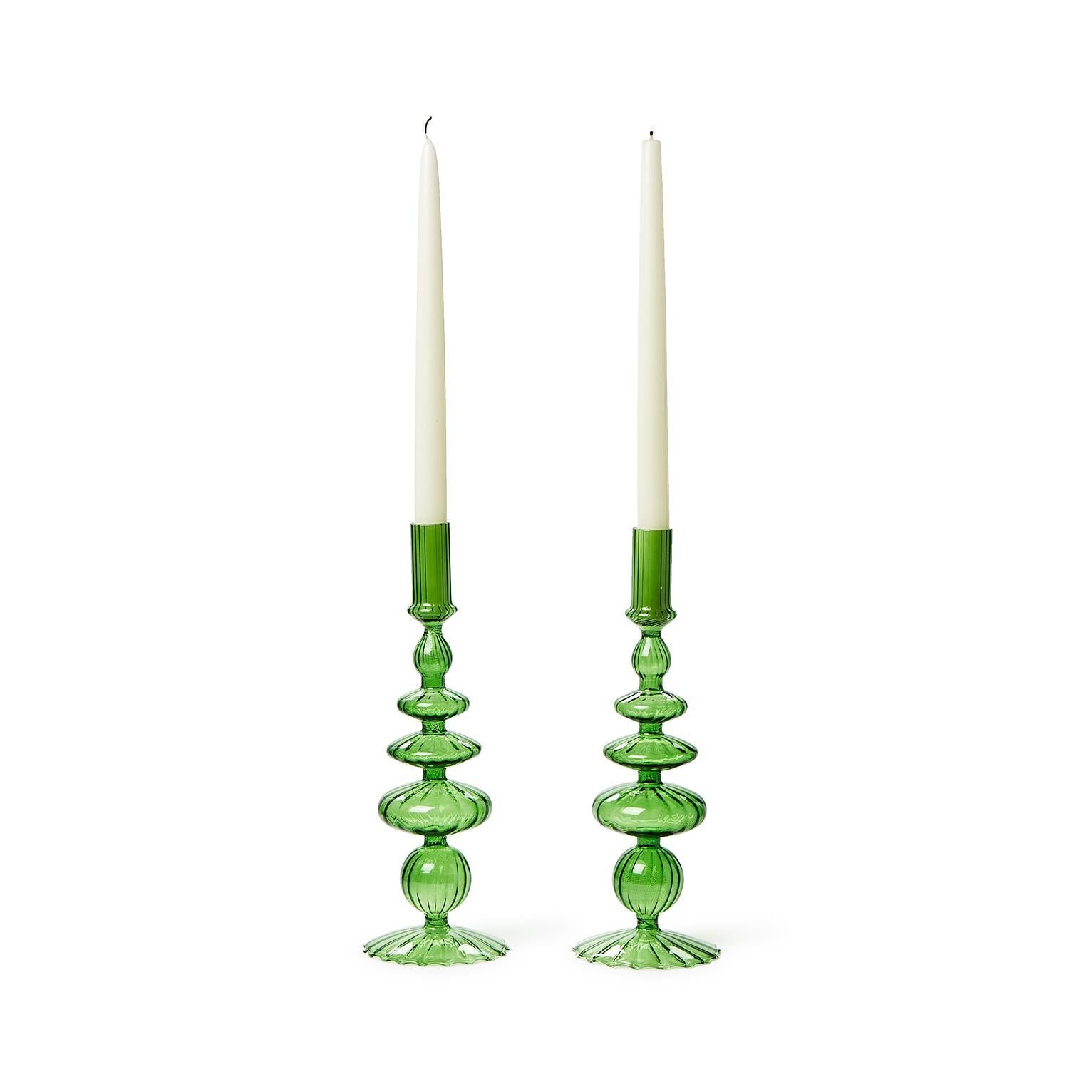 Glass Candlesticks - (green or red)