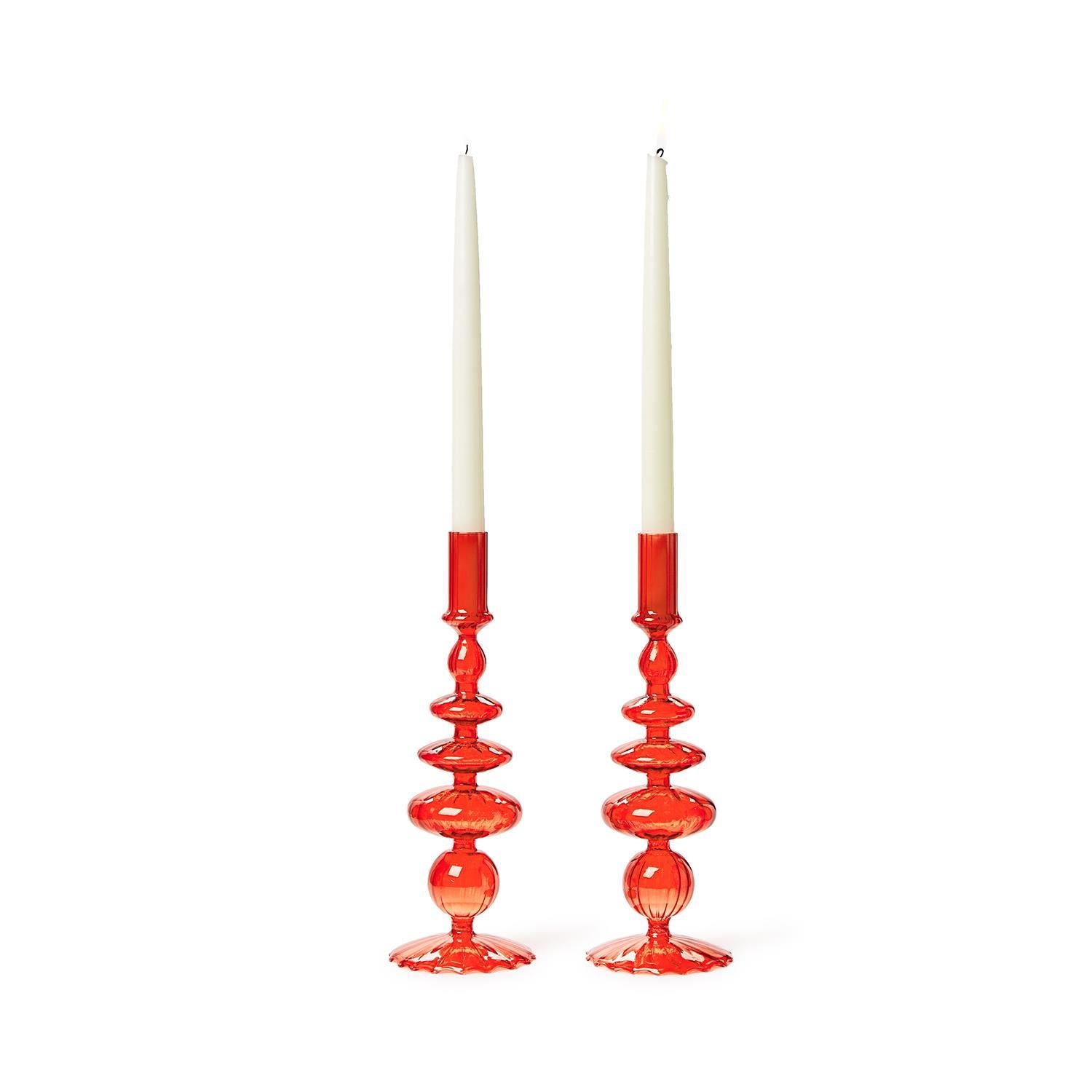 Glass Candlesticks - (green or red)