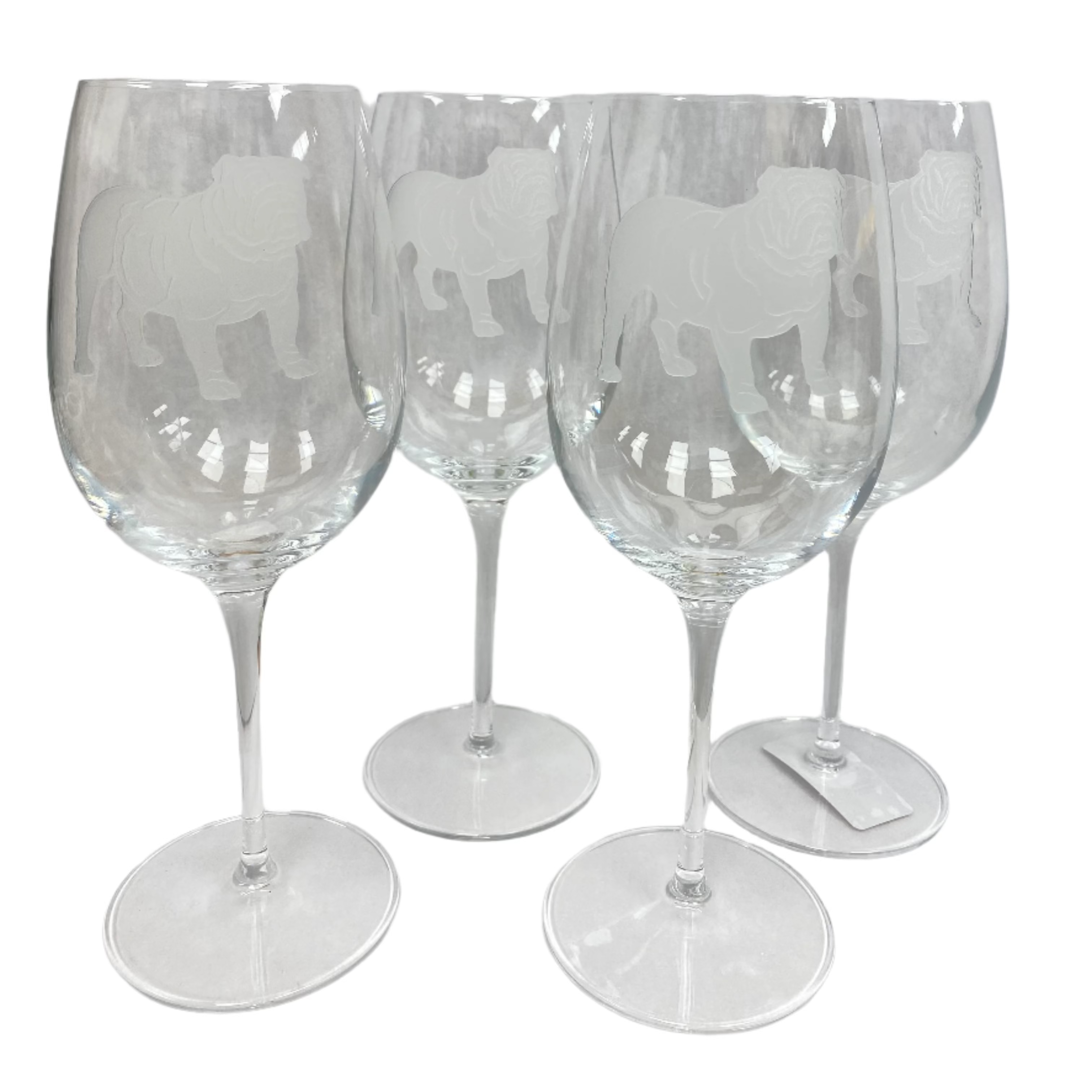 Etched Bulldog Wine Glasses - Set of 4