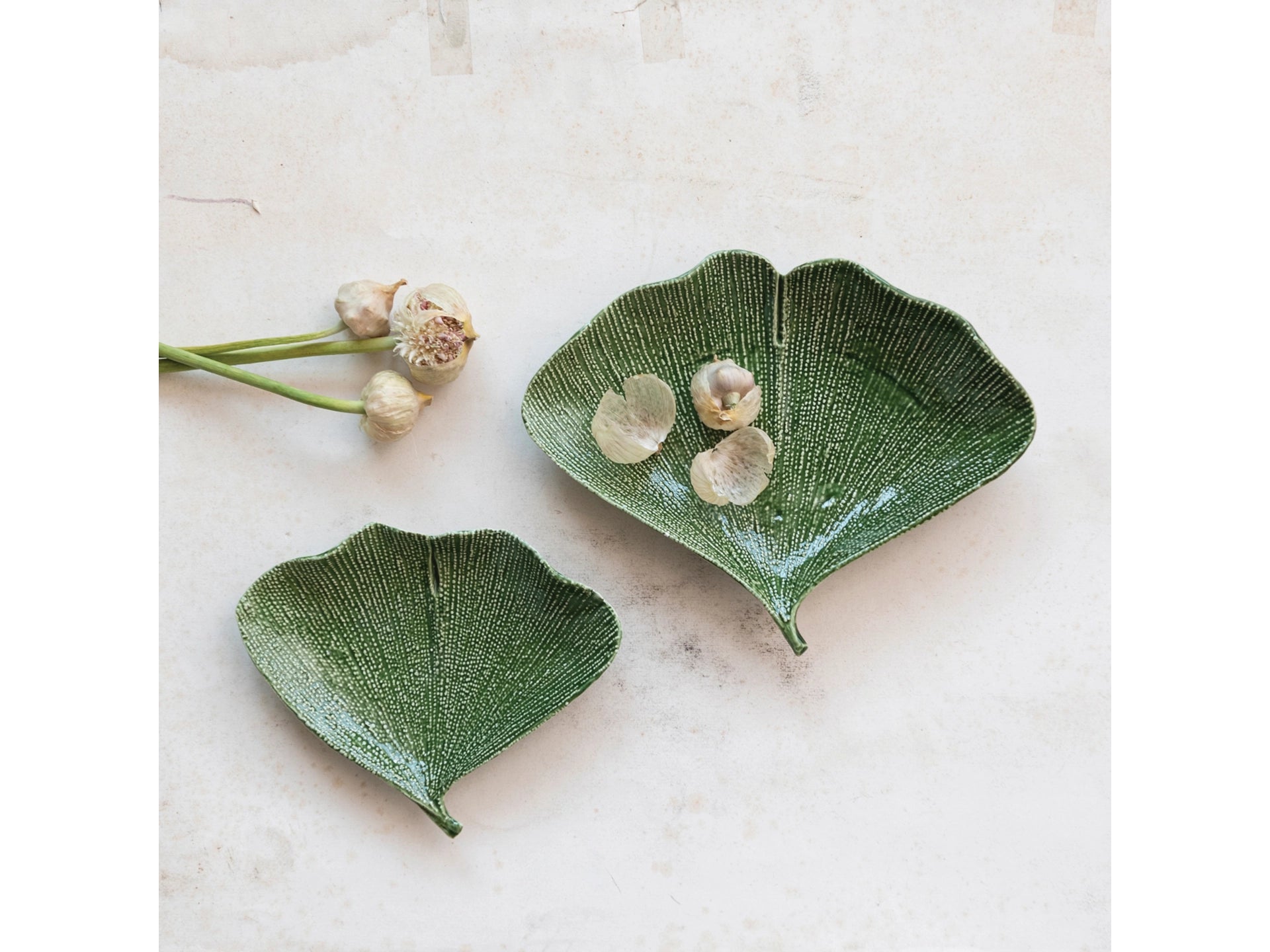 Debossed Stoneware Gingko Leaf Shaped Plates - Two Sizes