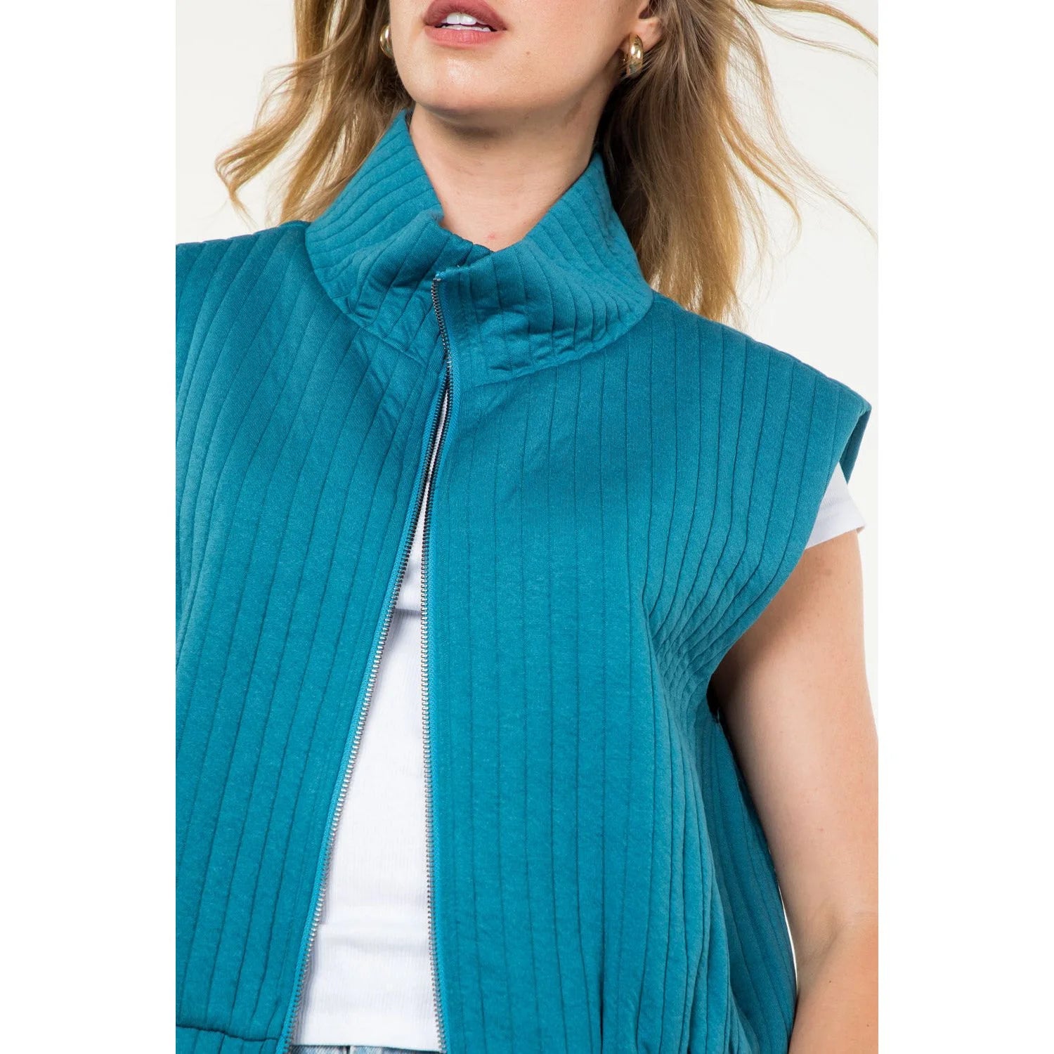 Striped Texture Zip Up Vest - (3 colors)