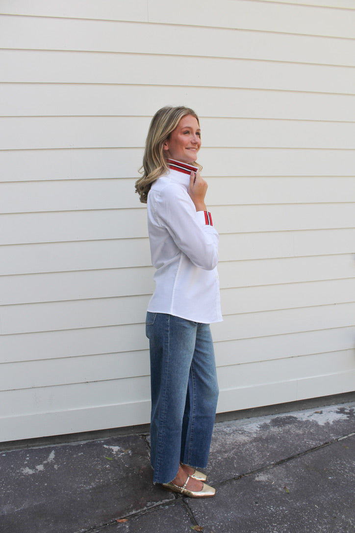 Casie Oxford White Button Down Top