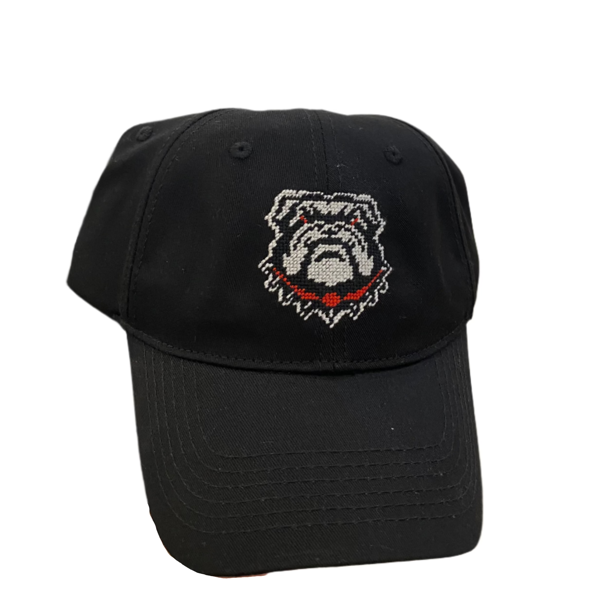 Needlepoint  Bulldog Hat - Red or Black