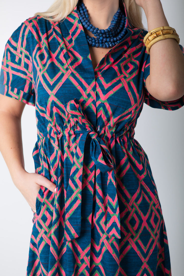 Holly Shae Bria Dress - Navy & Hot Pink Lattice