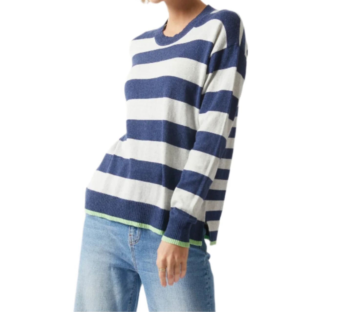 Essential Stripe Crew Sweater - Denim