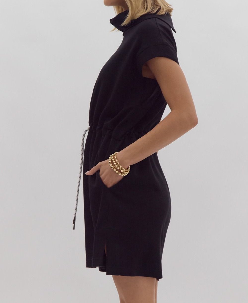 Cowl Neck Mini Dress - Black