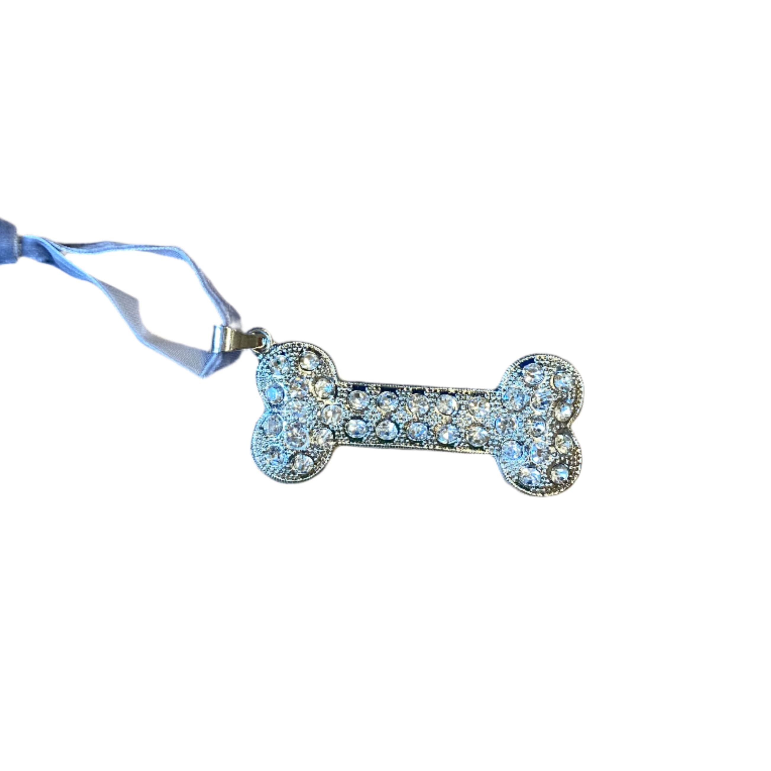 Crystal Dog Bone Ornament - Silver Clear