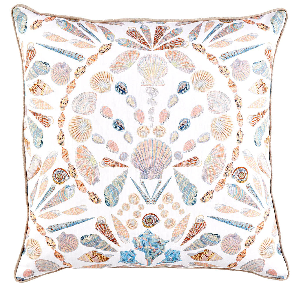 Sanibel Shell Pillow with Linen Back and Pipe