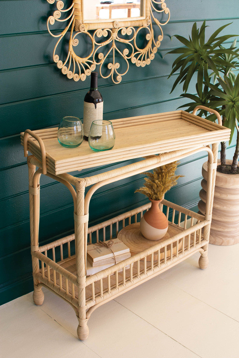 Woven Cane Boho Bar Table