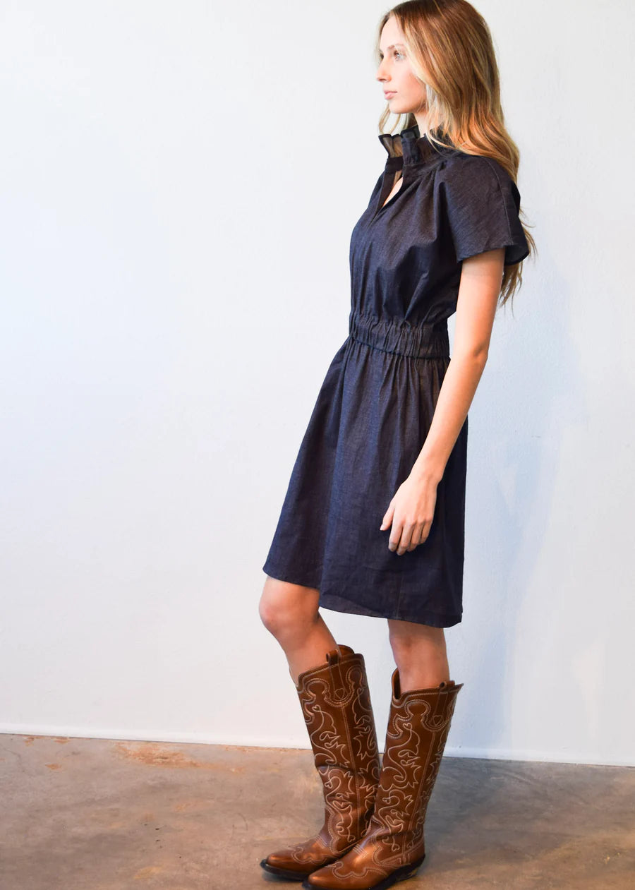 Never A Wallflower Vicki Elastic Waist Dress Dark Blue Denim