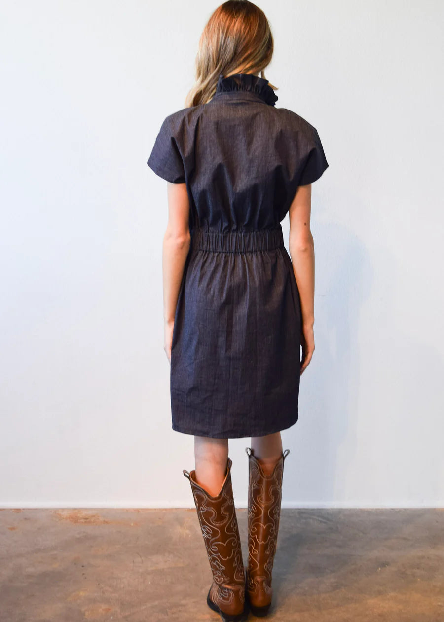 Never A Wallflower Vicki Elastic Waist Dress Dark Blue Denim