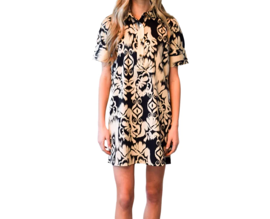 Never A Wallflower Everything Short Sleeve Dress Damask