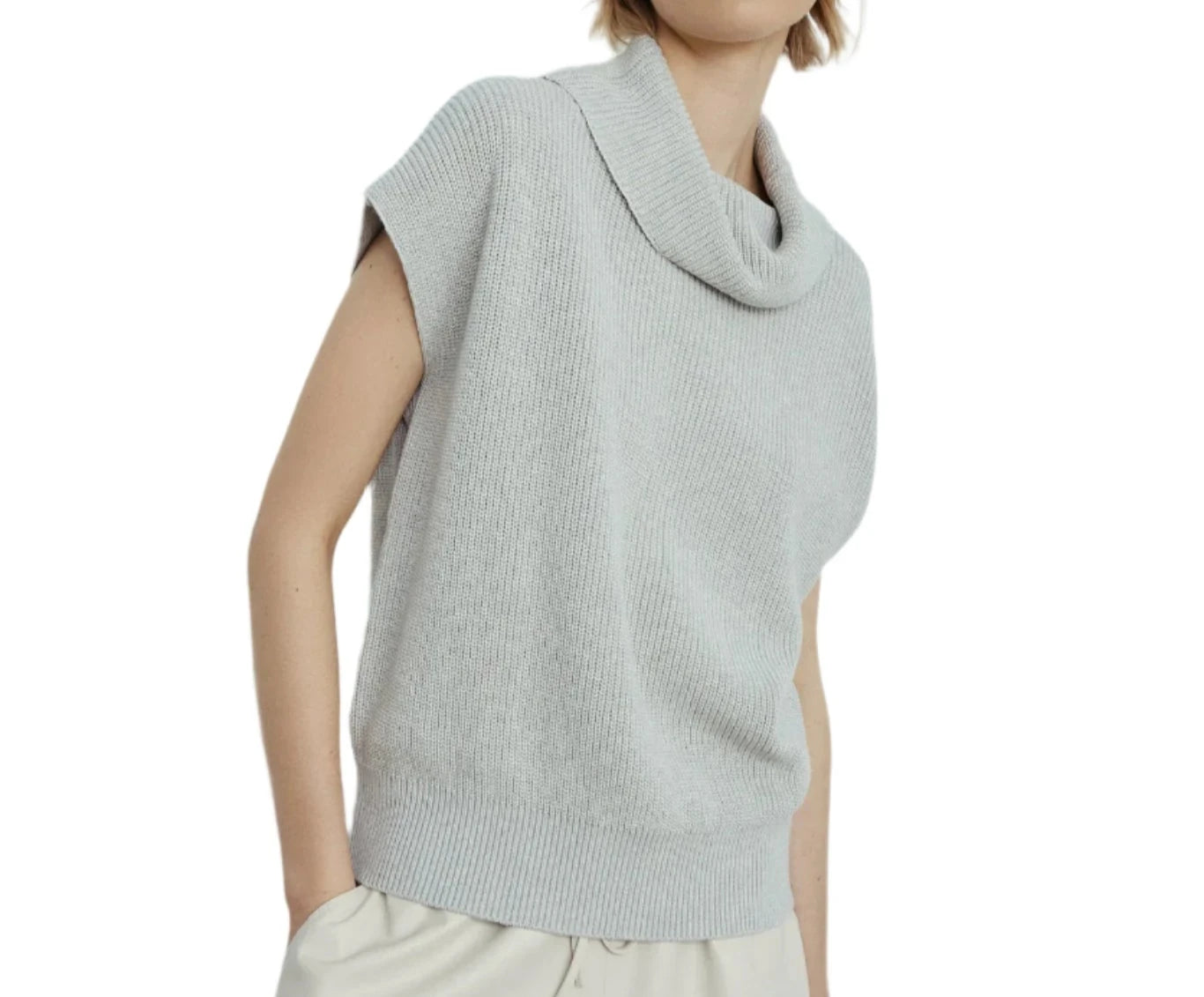 Melissa Nepton Elia Broad Shoulder Cowl Neck Sweater Vest - Sea Foam