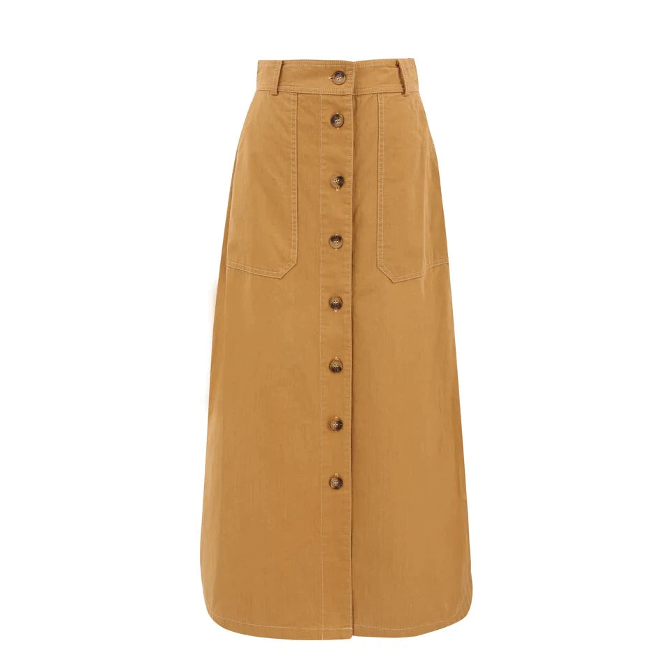 Button Front Skirt - ochre