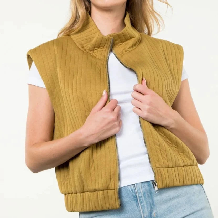 Striped Texture Zip Up Vest - (3 colors)