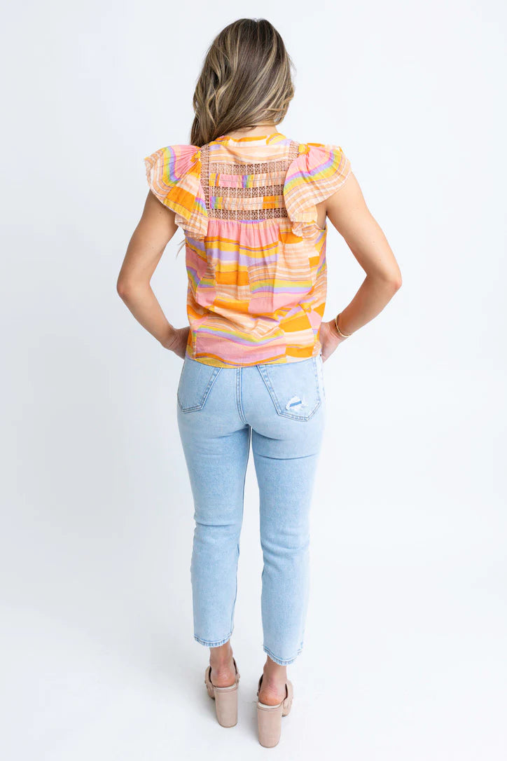 Multi Stripe Vneck Top - Orange