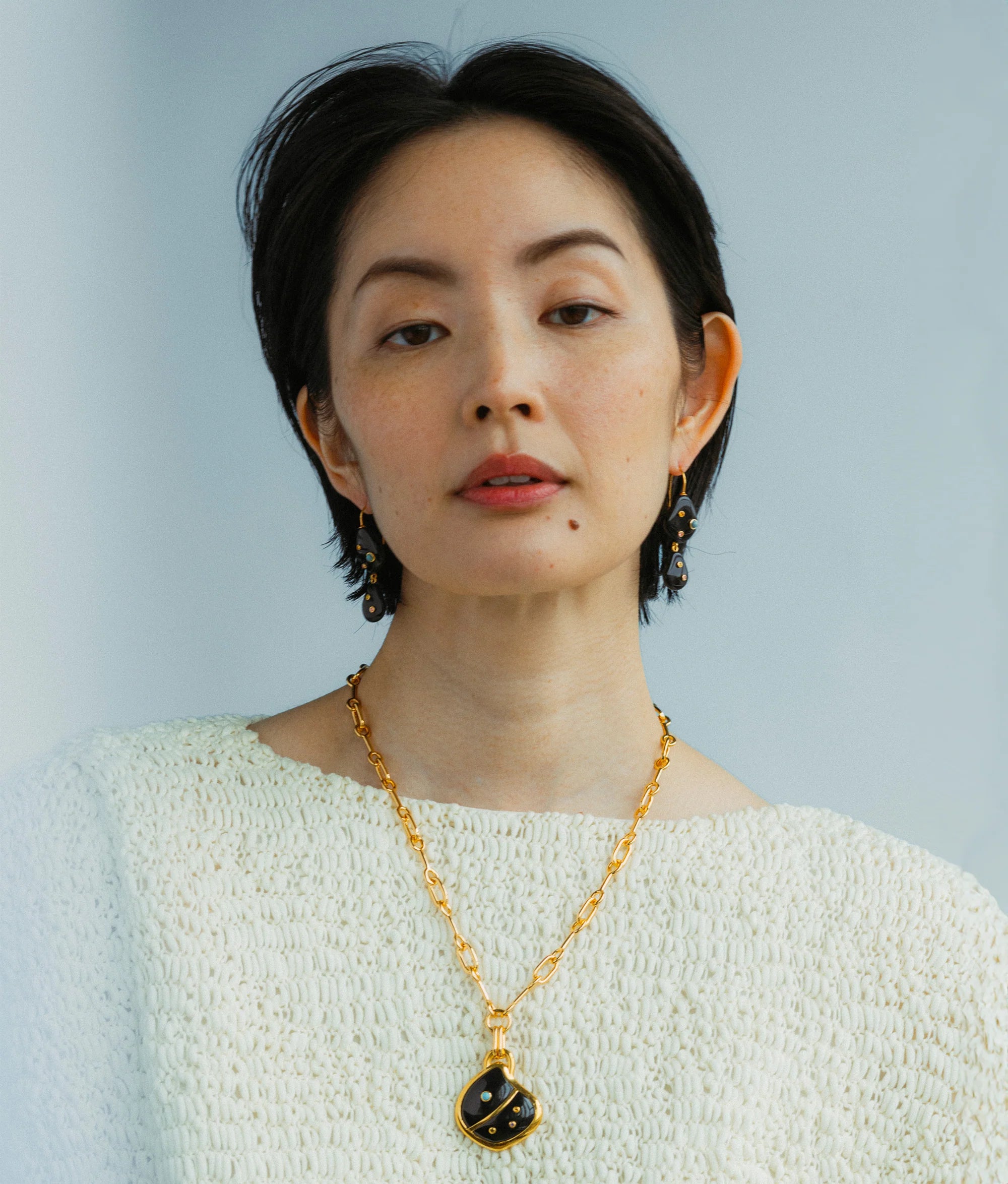 Lizzie Fortunato Stacked Stone Earrings in Black Agate