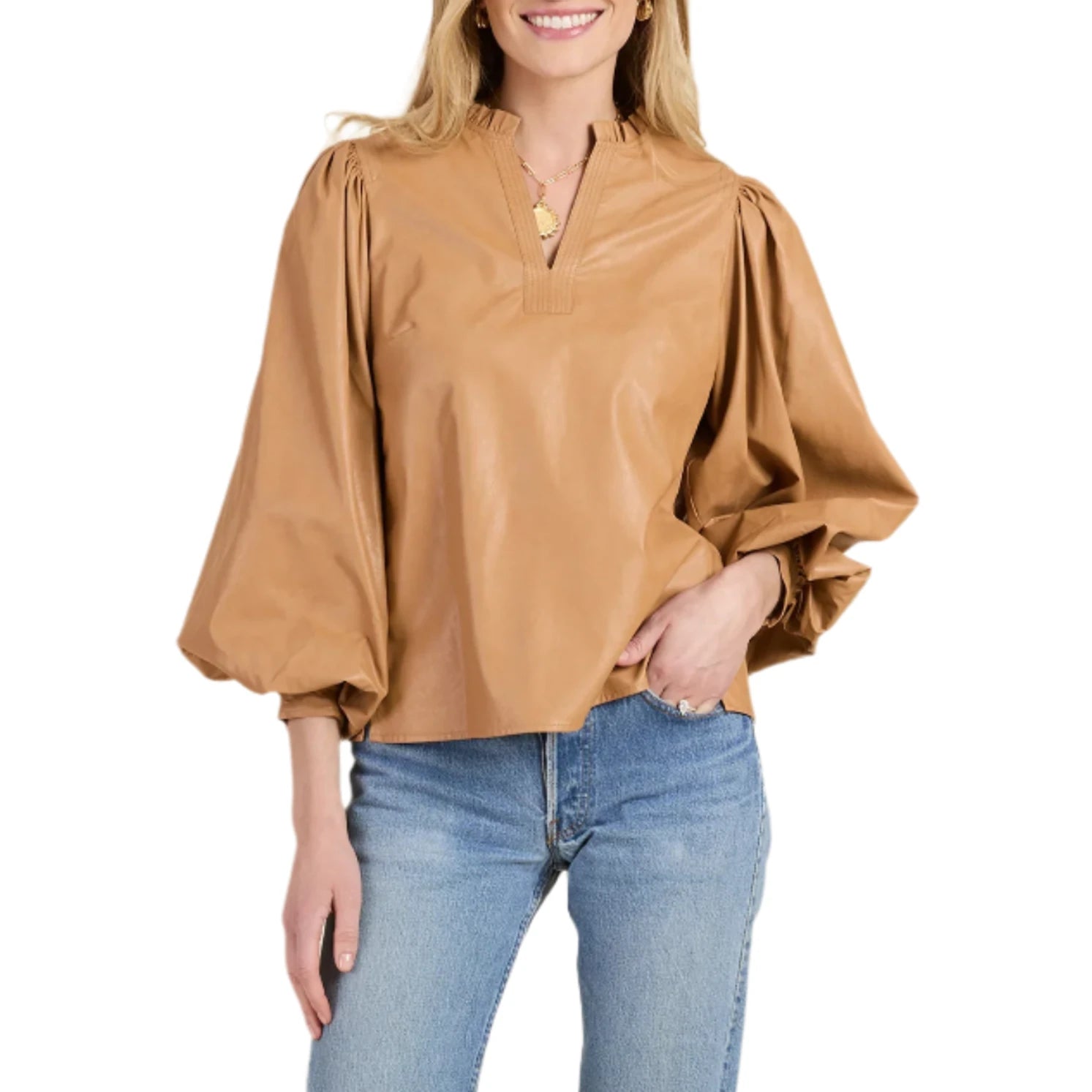 Tyler Boe Ellery Pleather Top - Carmel