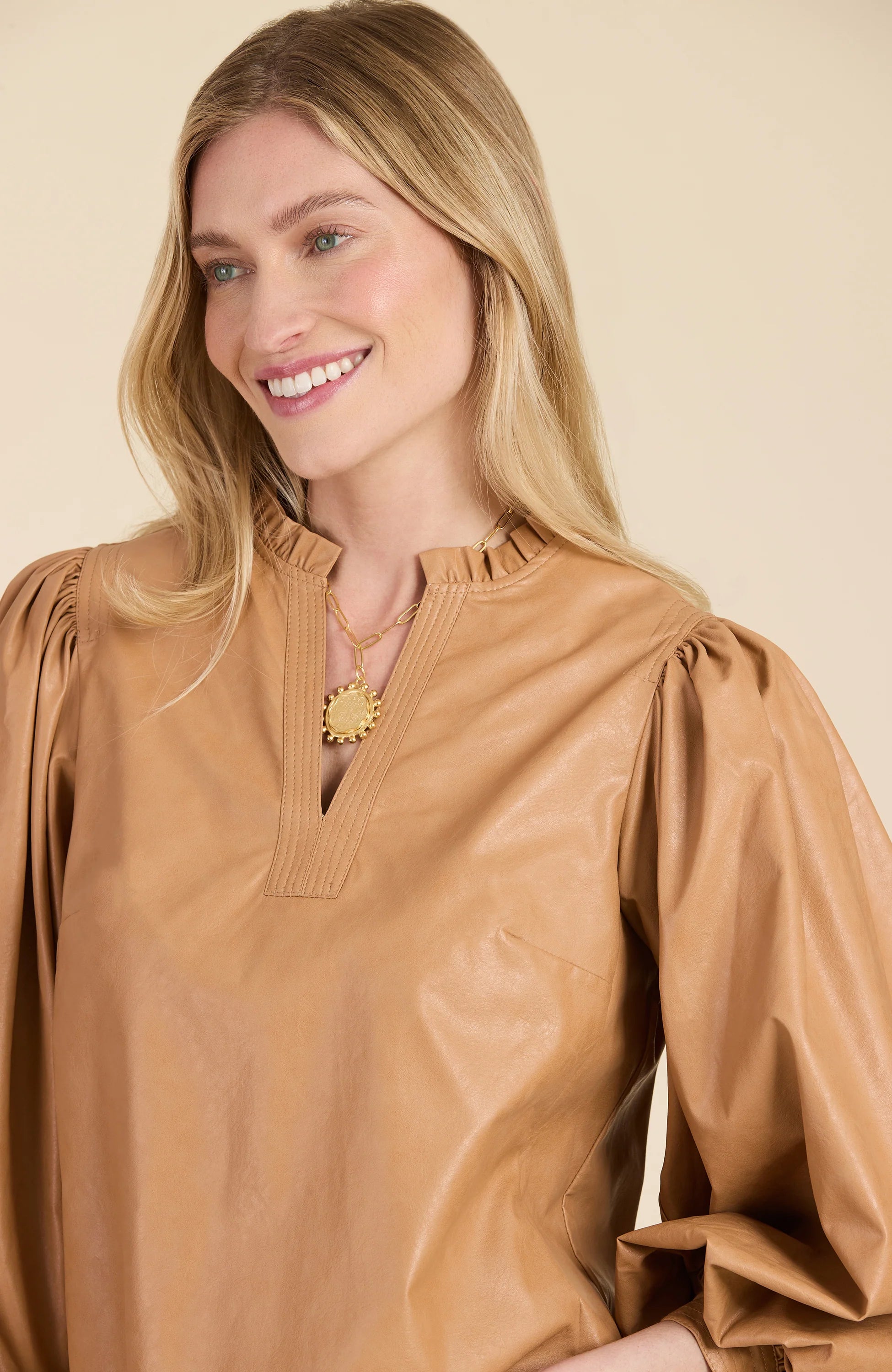 Tyler Boe Ellery Pleather Top - Carmel