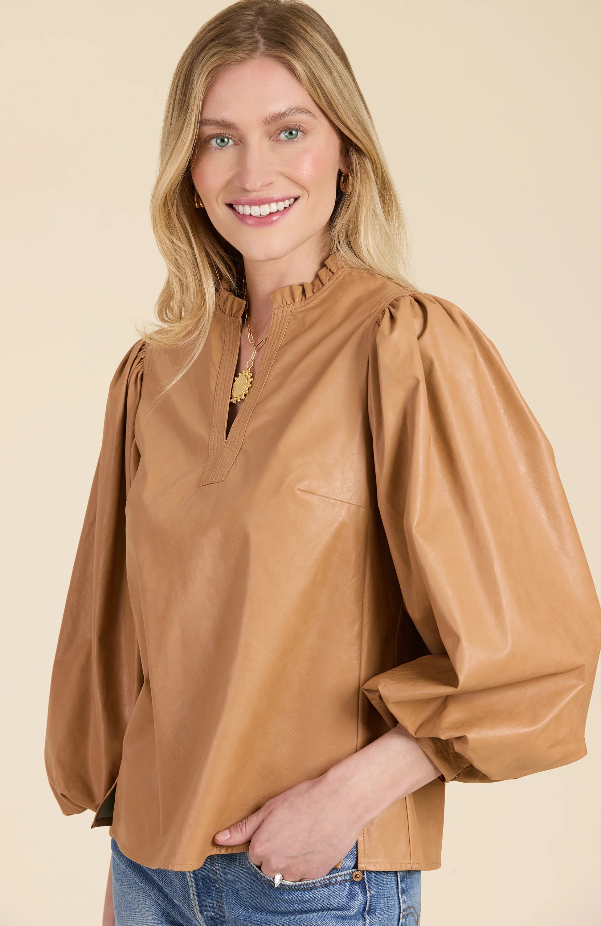 Tyler Boe Ellery Pleather Top - Carmel