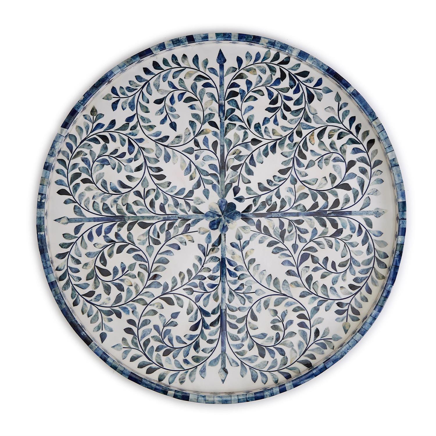 Blue and White Inlaid Decor Round Serving Tray