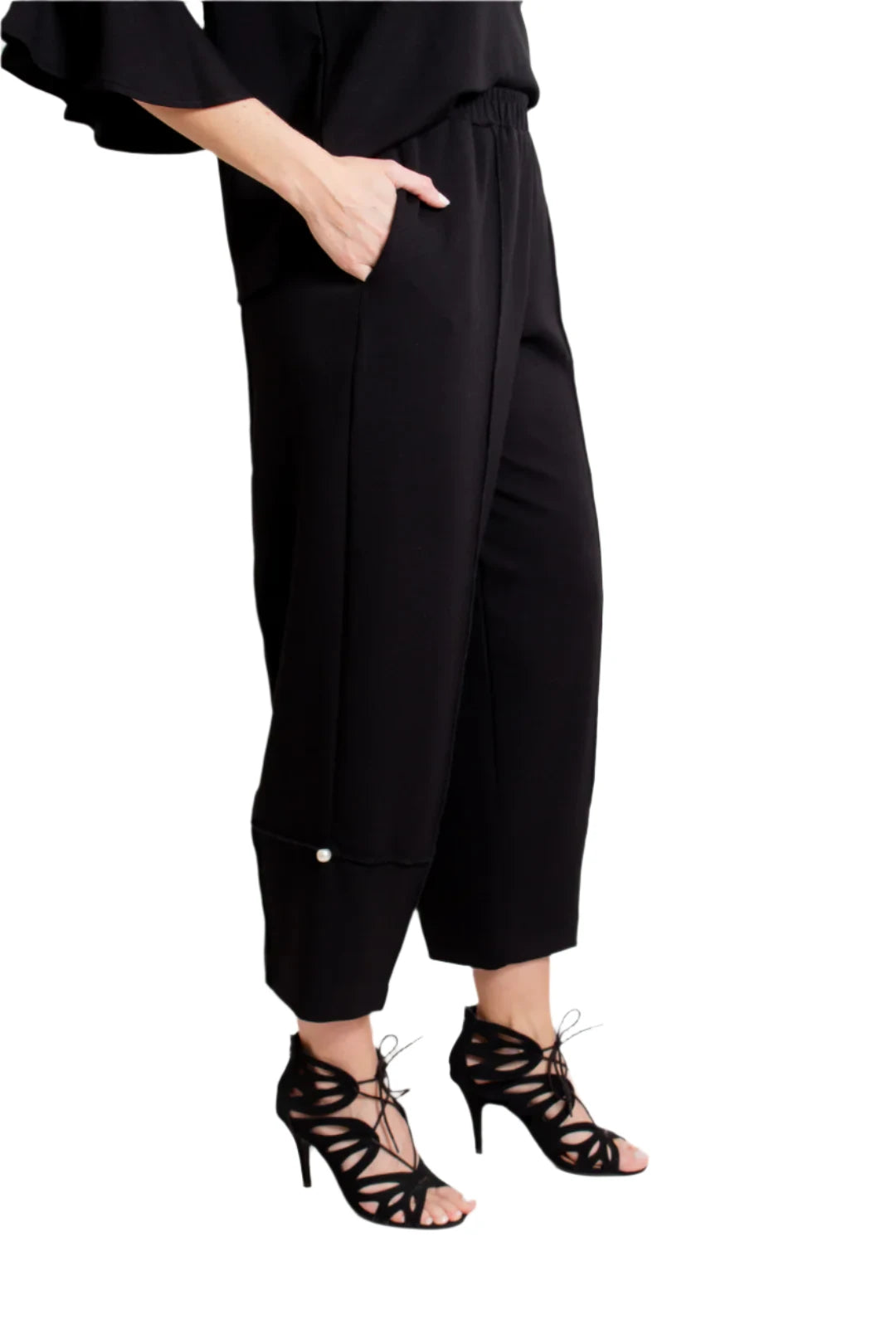 ZEE Black Pant with Single Pearl Detail