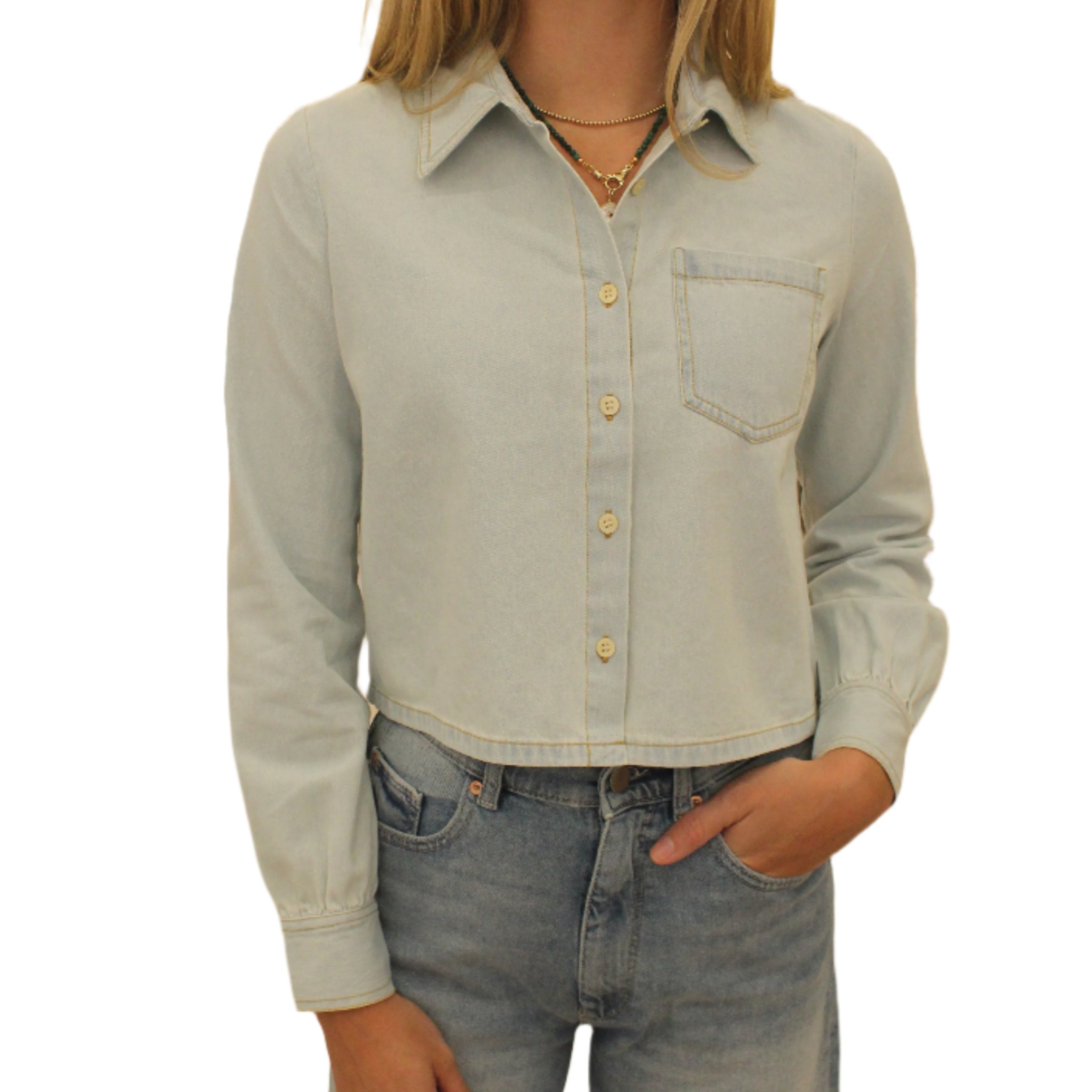 Chambray Crop Shirt - Chambray