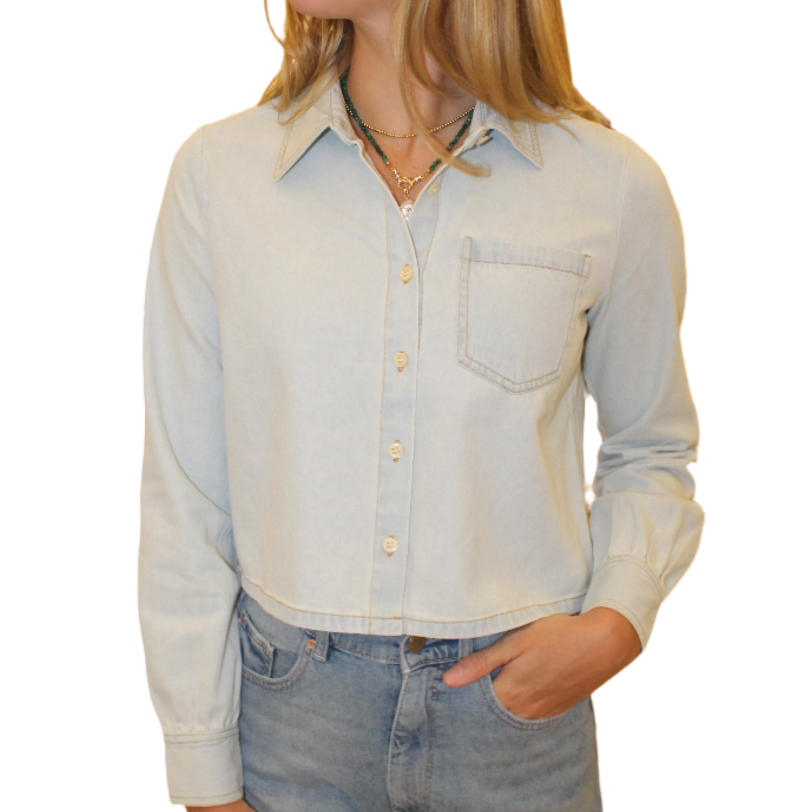 Chambray Crop Shirt - Chambray