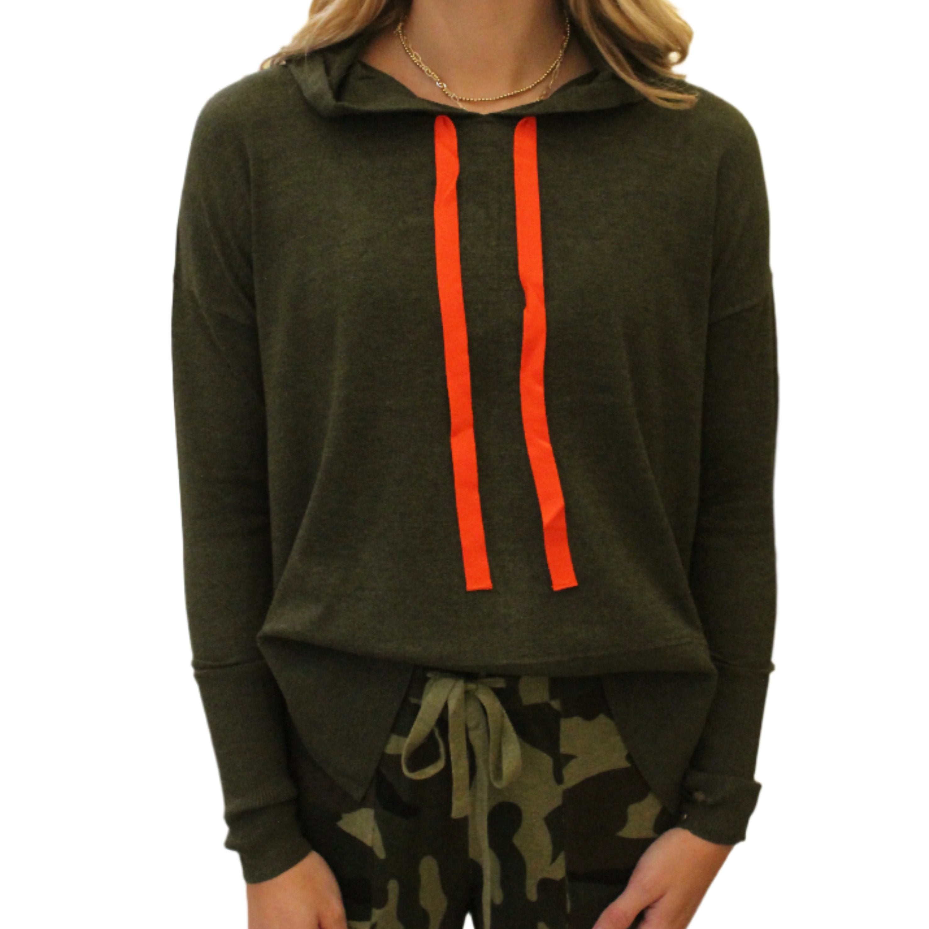 Sporty Zip Hoodie - Military/Orange