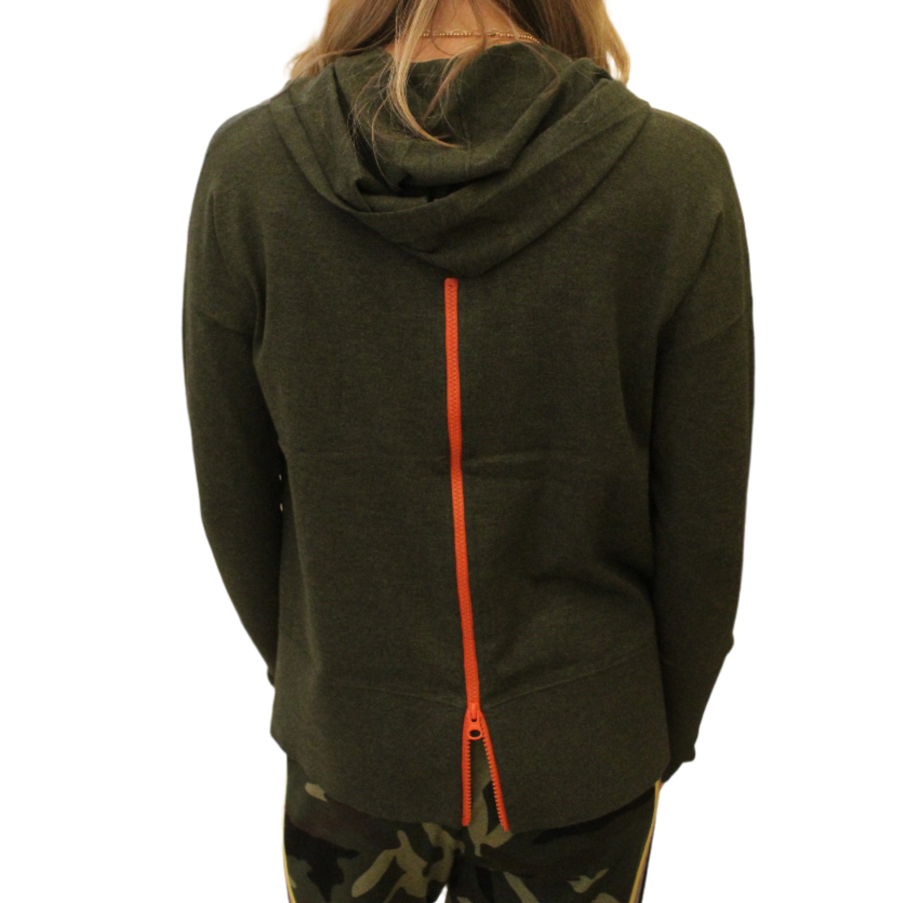 Sporty Zip Hoodie - Military/Orange