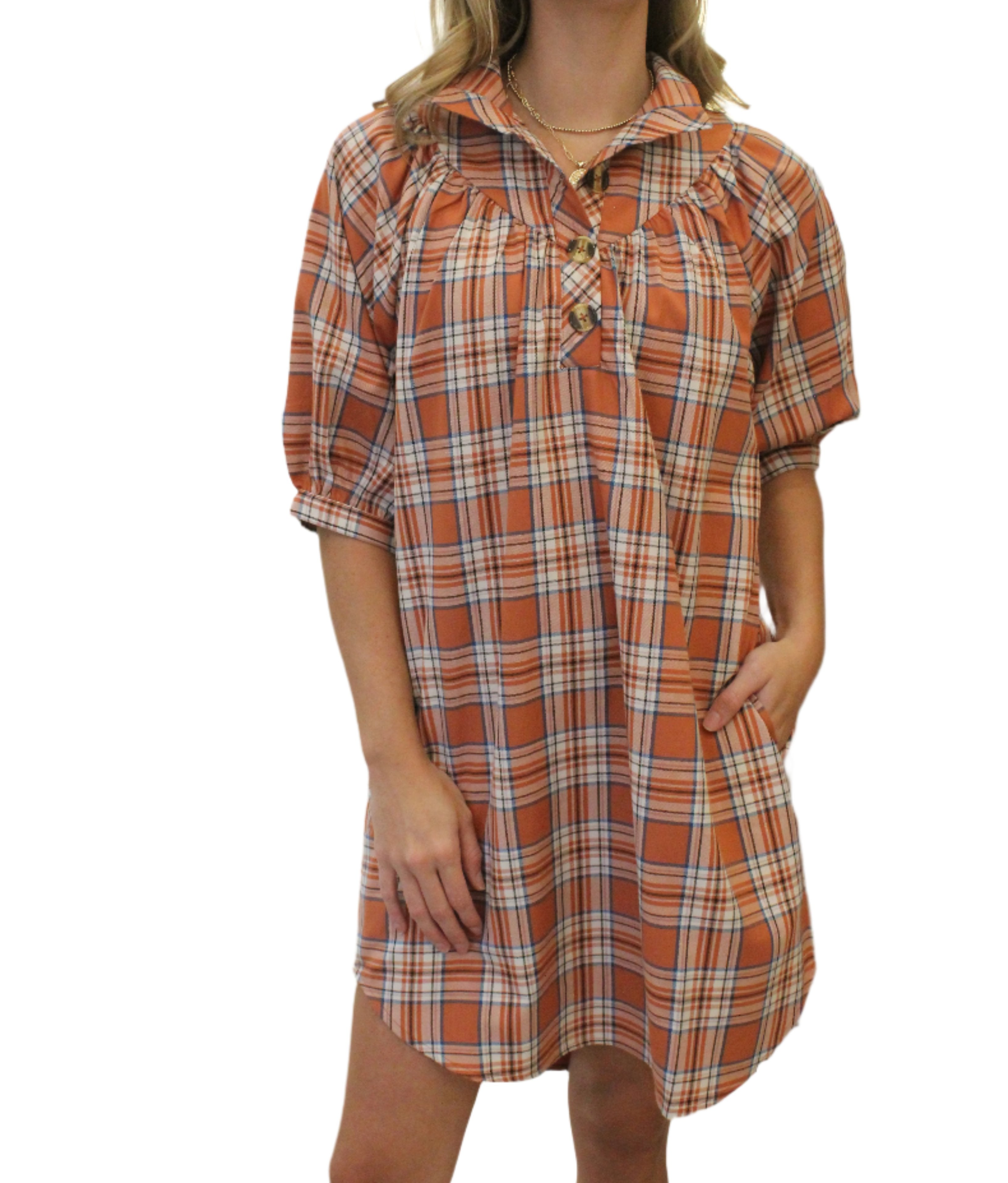 Holly Shae Laney Dress - Salmon Plaid