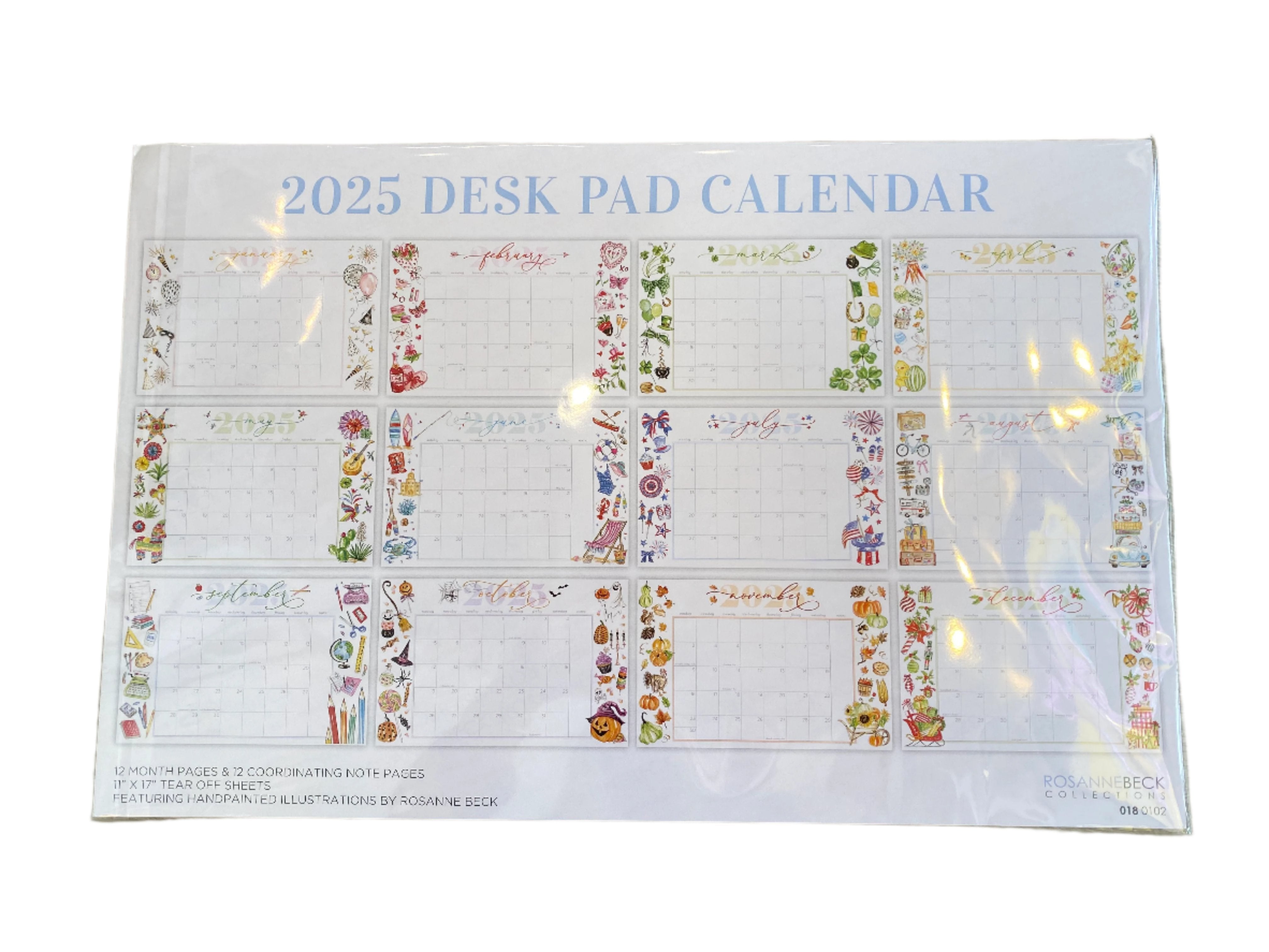 Desk Pad 2025 Calendar Handpainted Holiday Icons