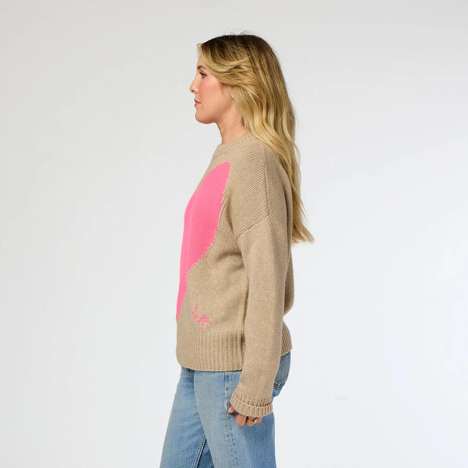 Kerri Rosenthal Benton Cashmere Sweater Imperfect Heart - Taupe