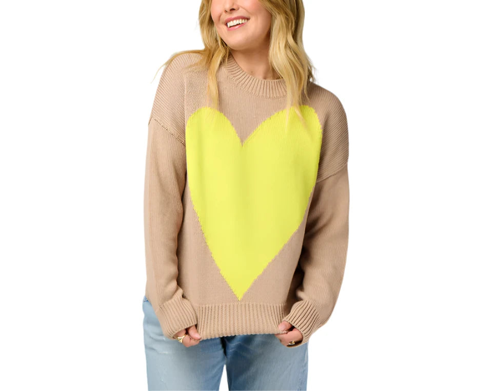 Kerri Rosenthal Benton Sweater Imperfect Heart - Taupe & Citron