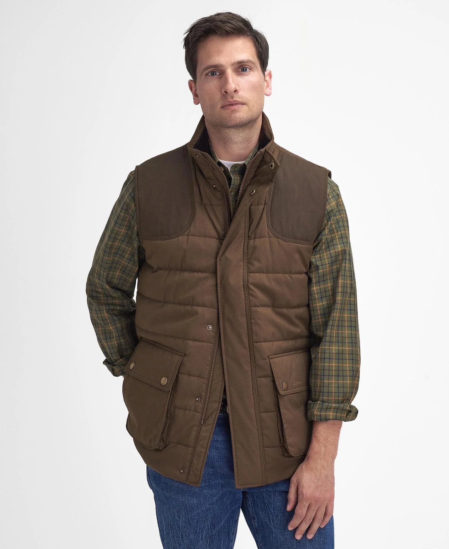 Barbour Bradford Tattersall Puffer Gilet - Dark Sand