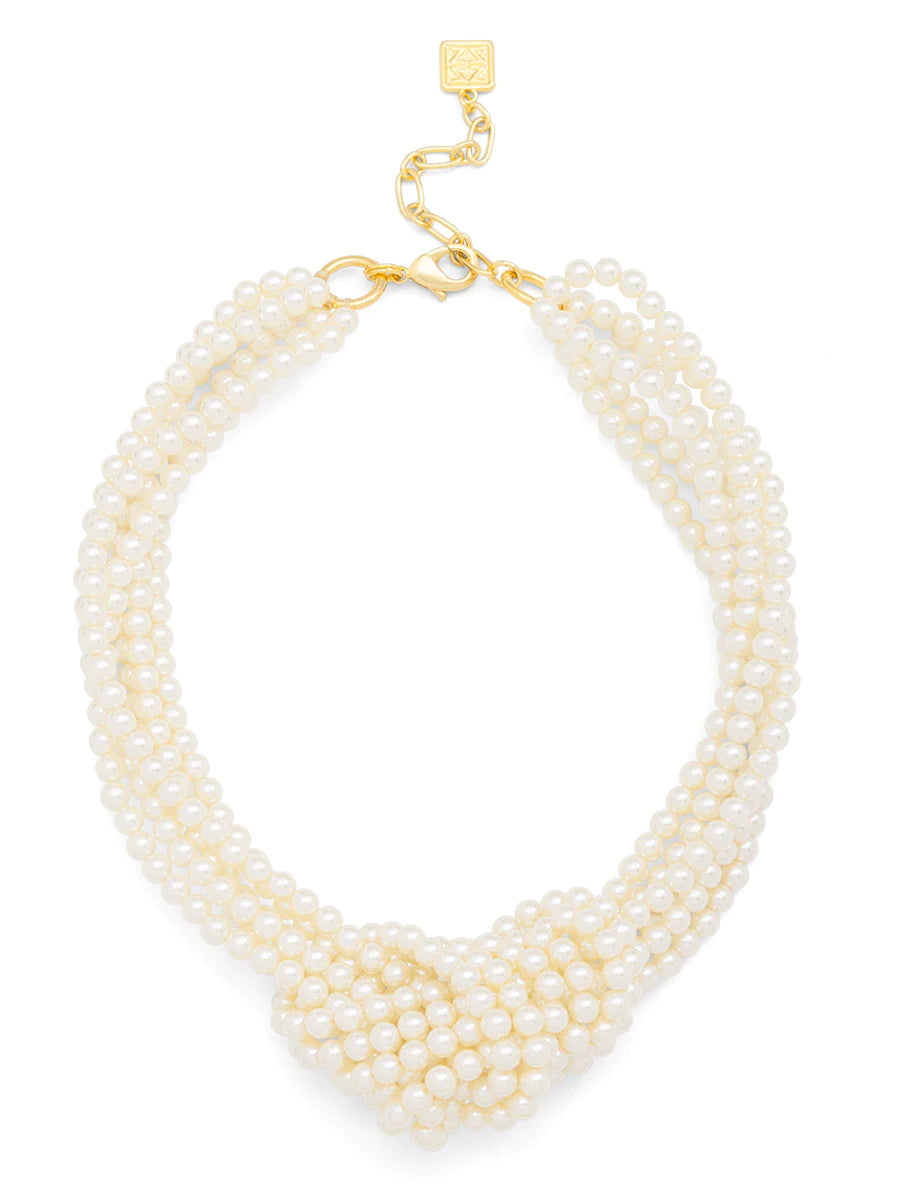 Knotted Layered Pearl Collar Necklace