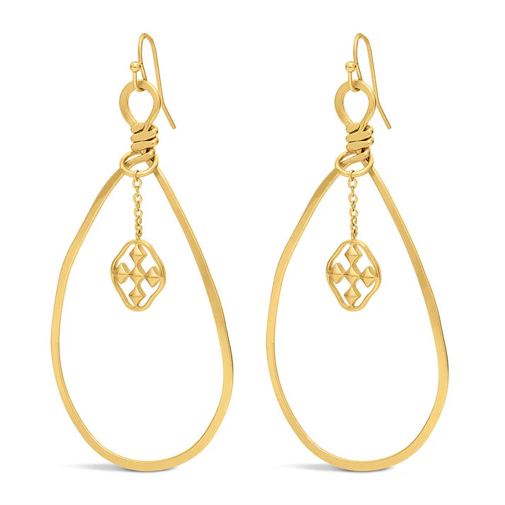 Gracewear Oval Dangle Shield Earrings - Worn Gold