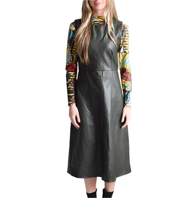 Never A Wallflower Faux Leather Dress - Olive